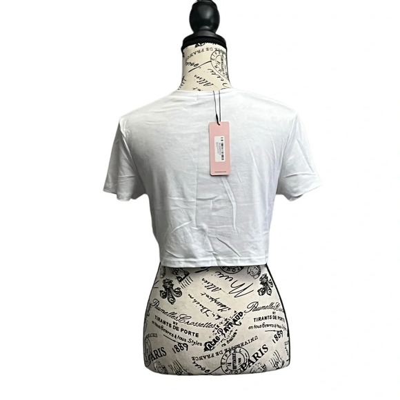 Mica’s Women's Ivory T-Shirt Solid Twist Front Crop Tee Beach Boho Casual L - Picture 4 of 10